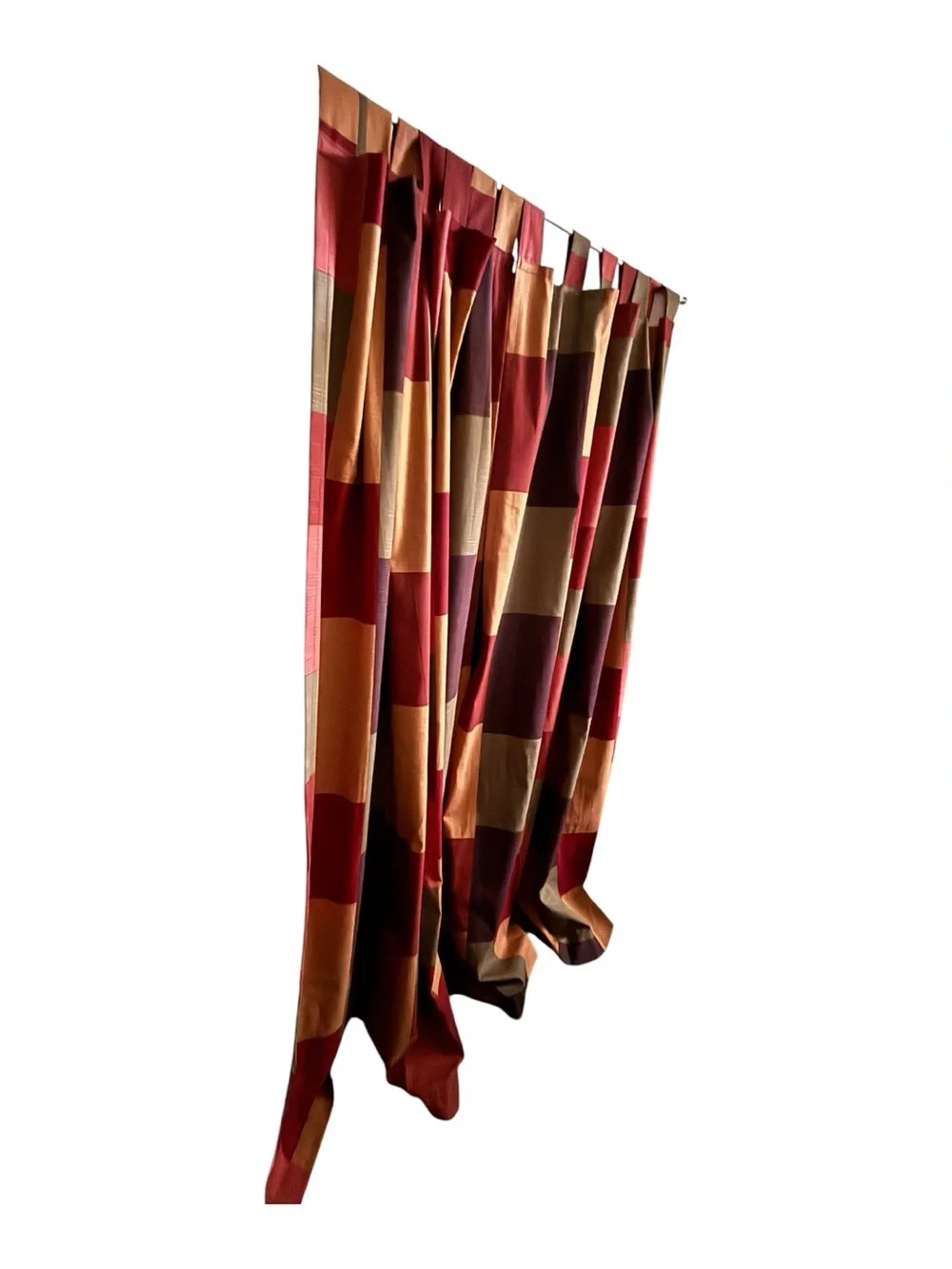 Vintage 2 Pier 1 Color Block Patchwork Curtain Panels Tab Top Burgundy Green